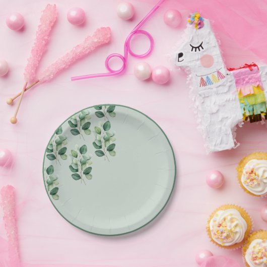 Sage Eucalyptus Elegant Trouwpapier Bord (Feest)