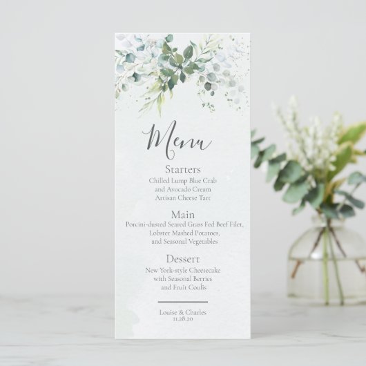 Sage Eucalyptus groen Eenvoudige chique bruiloft Menu (Staand voorkant)