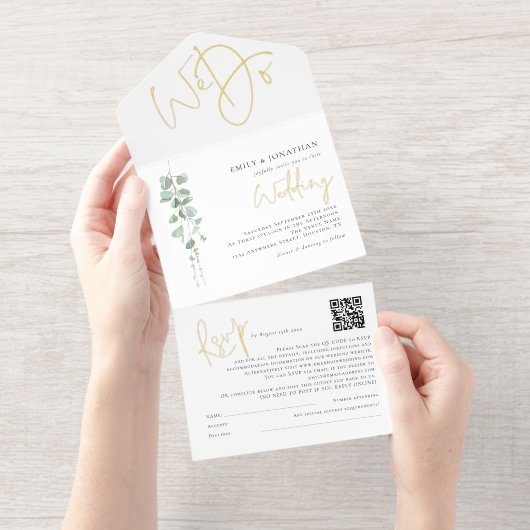 Sage Eucalyptus We Do Wedding Foil All In One Uitnodiging (Uittrekbaar)