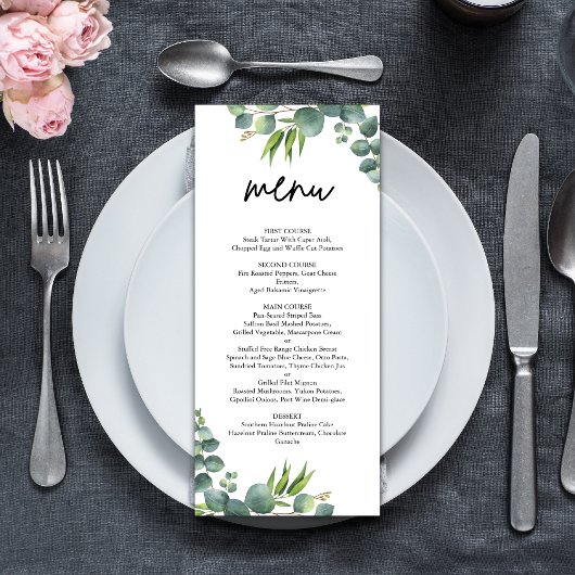 Sage Eucalyptus Woodland Wedding Menu