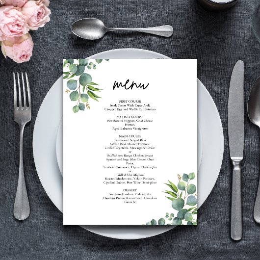Sage Eucalyptus Woodland Wedding Menu