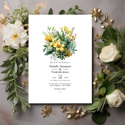 Sage, Evergreen en Gold Floral lente bruiloft Kaart