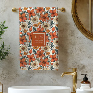 Sage Fall Florals Olive Terracotta Custom Towels 