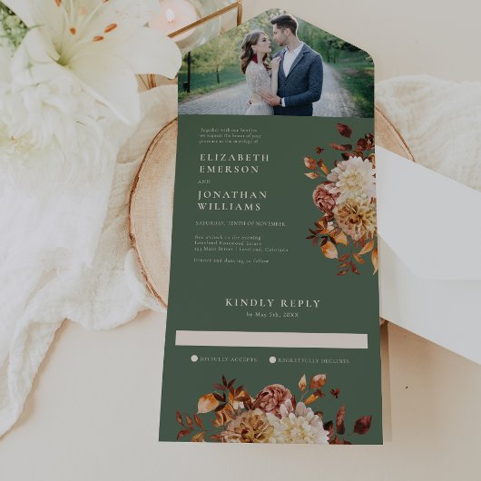 Sage Fall Photo Mariage All In One Invitation