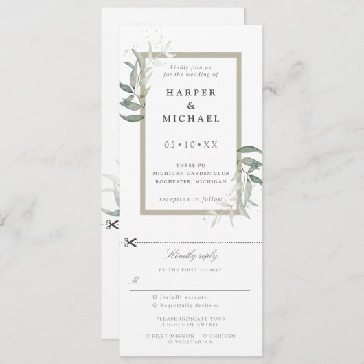 Sage feuille invitation de mariage avec rsvp attac (Devant / Derrière)