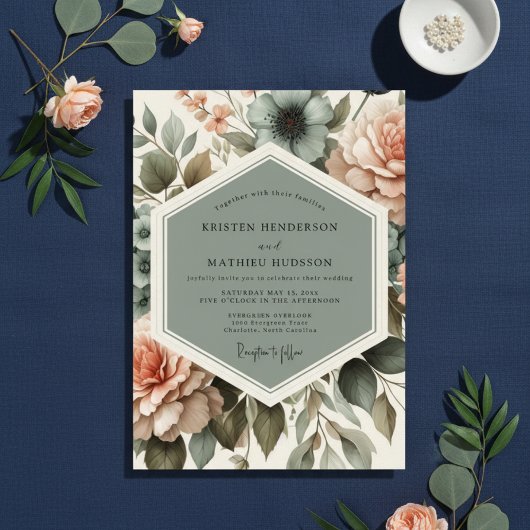 Sage Floral Bloom Romance Wedding Kaart