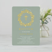 Sage Floral First Baptism Foil Invitation (Debout devant)