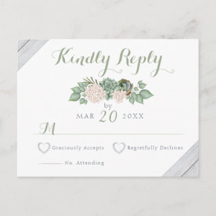 Sage Floral Flowers & White Wood Wedding Carte RSV