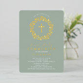 Sage Floral Girls First Communion Foil Invitation (Debout devant)