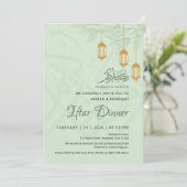 Sage Floral Hanging Lanterns Ramadan Iftar Dinner Kaart (Staand voorkant)