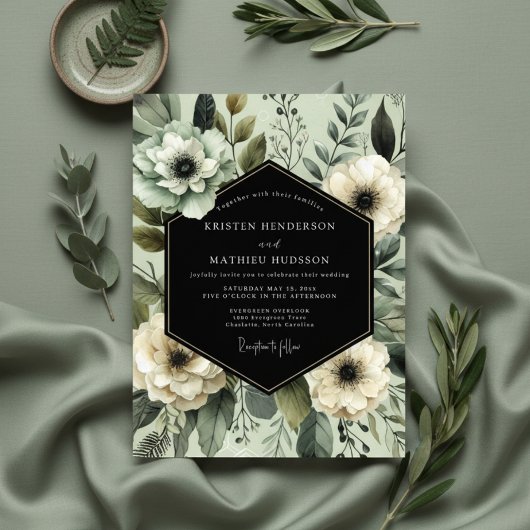Sage Floral Opulent Wedding Kaart