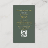 Sage foncé | Élégant Carte de visite de code QR st (Dos)