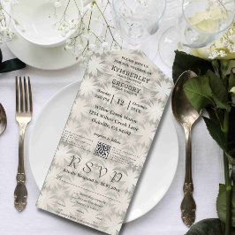 Sage Geometrisch Bloemen Patroon E-mail QR Code All In One Uitnodiging