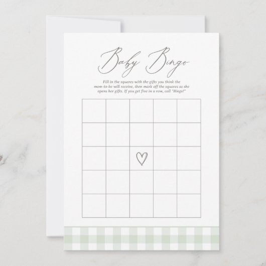 Sage Gingham Baby shower Bingo spel Kaart (Voorkant)