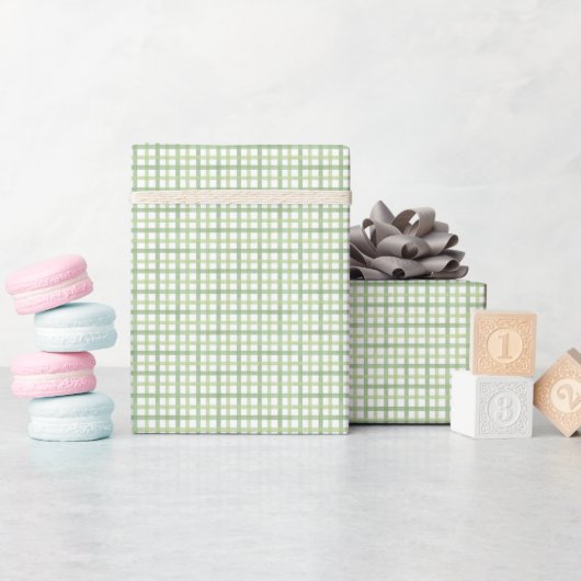 Sage Gingham Baby Shower Cadeaupapier (Baby Shower)