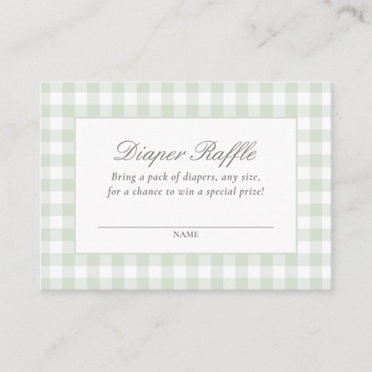 Sage Gingham Baby shower Luier Raffle Ticket Informatiekaartje (Voorkant)