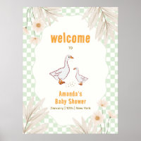 Sage Gingham Boho Daisy Goose Baby Shower Welkom