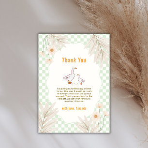 Sage Gingham Boho Daisy Grappige Gans Baby Shower Bedankkaart