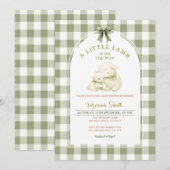 Sage Gingham Bow Little Lamb Baby Shower  Kaart (Voorkant / Achterkant)