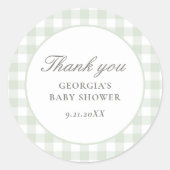 Sage Gingham Boy Baby shower Ronde Sticker (Voorkant)