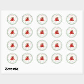Sage Gingham Bruiloftsfeest Aardbeienjam Favor Ronde Sticker (Vel)