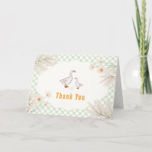 Sage Gingham Daisy Boho Silly Goose Baby Shower Bedankkaart
