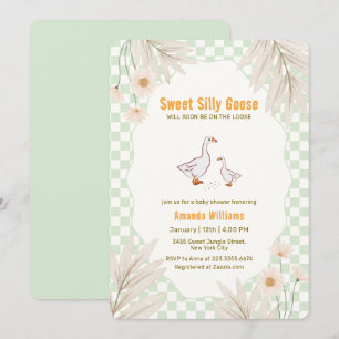 Sage Gingham Daisy Boho Silly Goose Baby Shower Kaart
