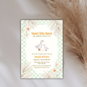 Sage Gingham Daisy Boho Silly Goose Baby Shower Kaart