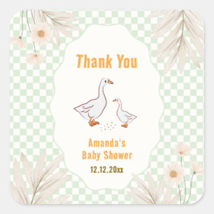 Sage Gingham Daisy Boho Silly Goose Baby Shower Vierkante Sticker