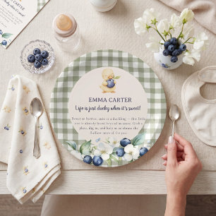 Sage Gingham Eendje Baby Shower  Papieren Bordje