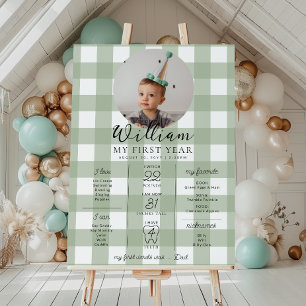 Sage Gingham eerste verjaardag mijlpaal Poster