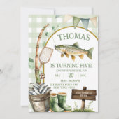 Sage Gingham Fisherman birthday invitation Kaart (Voorkant)