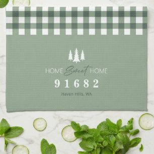 Sage Gingham Home Sweet Home Aangepaste postcode Theedoek