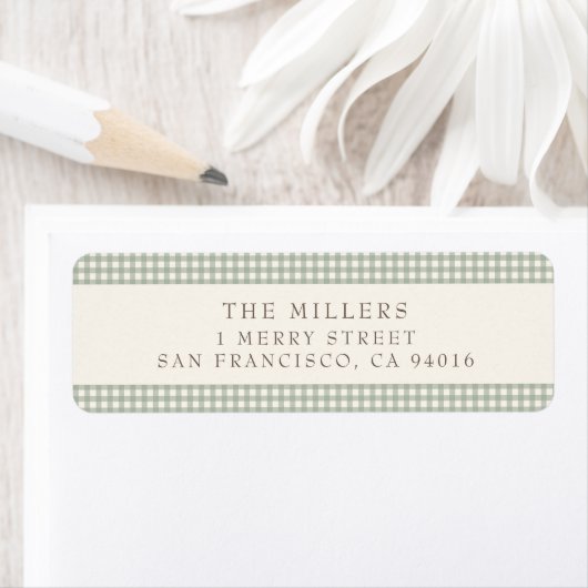 Sage Gingham Kerst Adresetiketten Etiket (Insitu)