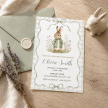Sage Gingham Konijn Baby Shower