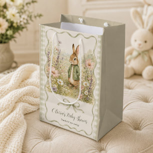 Sage Gingham Konijn Baby Shower Medium Cadeauzakje