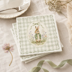 Sage Gingham Konijn Baby Shower Servet