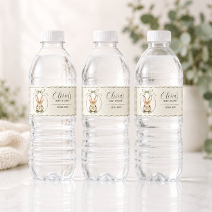 Sage Gingham Konijn Baby Shower Waterfles Etiket