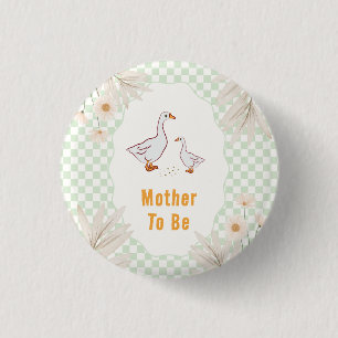 Sage Gingham Madeliefje Gans Wordt Moeder Baby Bor Ronde Button 3,2 Cm