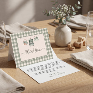 Sage Gingham Waslijn Grill Baby Shower Bedankkaart