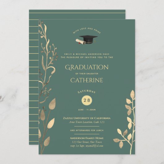 Sage Gold Ceremony Invitations Classy (Devant / Derrière)