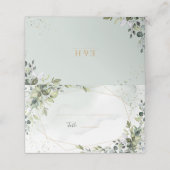 Sage gold eucalyptus geometric wedding place card (Buitenkant ongevouwen)