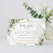 Sage gold eucalyptus geometric wedding RSVP card (Debout devant)