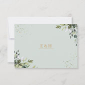 Sage gold eucalyptus geometric wedding RSVP card (Dos)