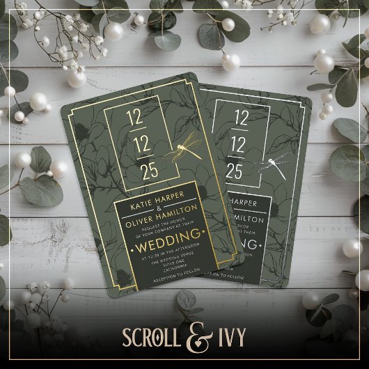 Sage & Gold Faire-part de mariage à huile florale