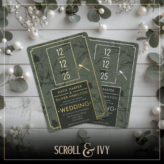 Sage & Gold Floral Folie Huwelijksuitnodiging Uitnodiging