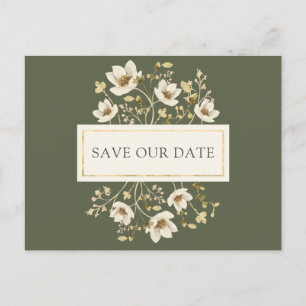 Sage Gold Floral Wedding Enregistrer la date Carte