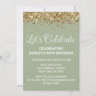 Sage & Gold Glitter 50e verjaardag Kaart