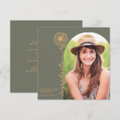 Sage Gold Handwrited Floral Foto Afstuderen Kaart (Voorkant / Achterkant)