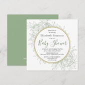 Sage & Gold Peony Modern Floral Toile Baby shower Kaart (Voorkant / Achterkant)